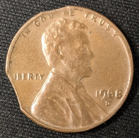 1968 D Lincoln Memorial Penny Cent Double Clip Clipped Planchet Mint Error 1c Cover
