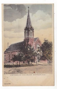 1909 DWIGHT ILLINOIS ST PATRICKS CATHOLIC CHURCH BUILDING VINTAGE POSTCARD IL !! - Picture 1 of 2