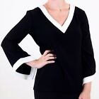NWT DANA BUCHMAN DESIGNER JERSEY BLOUSE WITH 3/4 BELL SLEEVES BLACK WHITE 2 $250