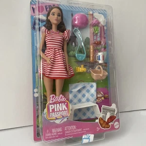 Barbie Pink Passport Paris Doll Brunette Doll France Picnic Beret Hat Tourist - Picture 1 of 2