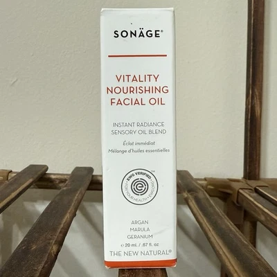 ACEITE FACIAL NUTRITIVO SONAGE CUIDADO DE LA PIEL VITALIDAD BRILLO INSTANTÁNEO•0,67 FL OZ. Foto 1 de 4
