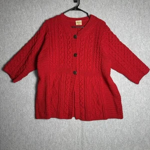 Kilronan Strick Fischer Pullover Gr. XL Merinowolle rot Strick Cardigan - Bild 1 von 6