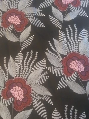 Black Pink White Geometric Floral Cotton Twill Fabric~3+ yards Uncut~JoAnn - Image 1 of 4