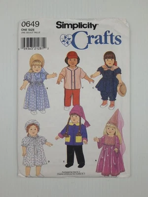 Simplicity Sewing Pattern 0649 Dolls Clothes 6 styles Pattern Size 18" Uncut FF - image 1 of 2