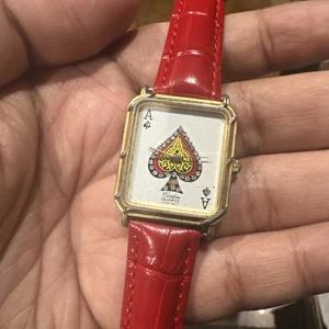 Orologio Unisex GORDON Ace Poker Quadrante Pelle Rossa 26mm Misura 7,5 Raro Funzionante - Foto 1 di 8
