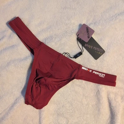 Brave Person Men's Red Maroon Cute Sexy Cheeky Thong Panty Underwear - Image 1 of 2