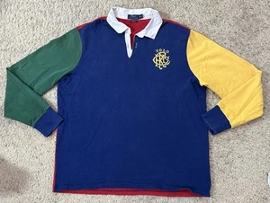 Vintage 90s Polo Sport Ralph Lauren Patch Rugby Shirt Longsleeve Colorblock XXL - Picture 1 of 11