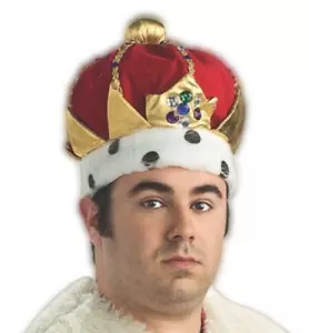 Deluxe ROYAL KINGS CROWN Red Gold Plush Costume Hat Fake Fur Jewels Fairy Tale  - Picture 1 of 10