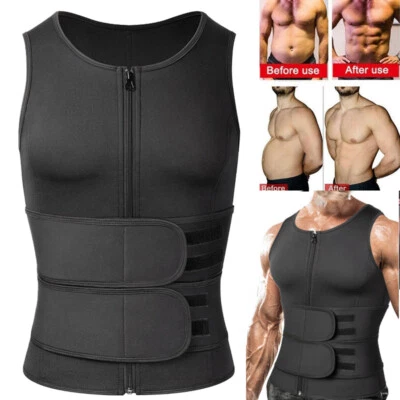 Men's Sauna Suit Sweat Vest Waist Trainer Body Shaper Compression Gym Tank Tops - Image 1 of 4