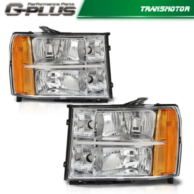 FIT FOR 2007-2013 GMC SIERRA 1500 2500HD 3500HD AMBER CORNER HEADLIGHTS PAIR - Image 1 of 4