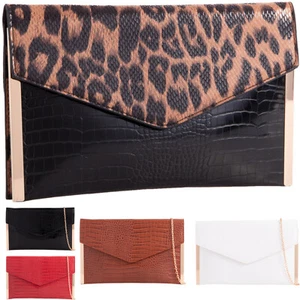 Ladies Leopard Print Patent Clutch Bag Evening Bridal Wedding Prom Party Handbag - Picture 1 of 10