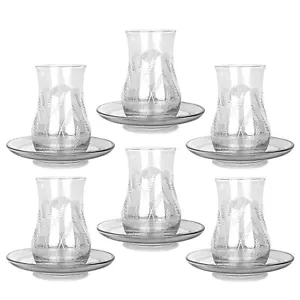 12pc Turkish Tea Set Glass Teacups Saucers Zamzam Cups Glasses Armudu 6x150 ml - Picture 1 of 9