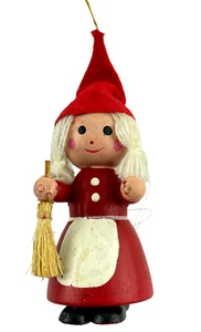 Adorno de Navidad Alemán Niña con Escoba Hecho a Mano Pintado a Mano - Imagen 1 de 3