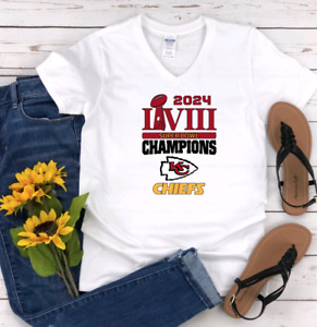 Kansas City Chiefs Super Bowl Champions Women's V-Neck T-Shirt Gildan Black New