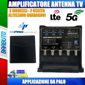 AMPLIFICATORE DA PALO ANTENNA TV 3 IN VHF + 2UHF - 2 OUT, 30 dB REGOLABILE LTE - Foto 1 di 1