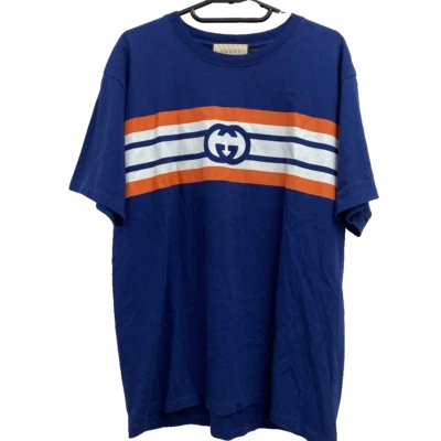 GUCCI Camiseta Hombre Talla M Algodón Azul Rayas Entrelazadas Foto 1 de 4