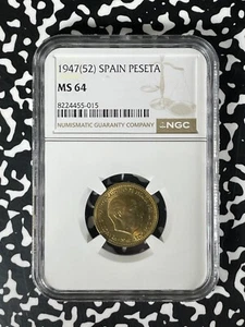 1947 (52) Spain 1 Peseta NGC MS64 Lot#G178 Choice UNC! - Picture 1 of 3