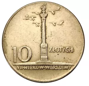 POLONIA 10 ZLOTYCH 1965 700 AÑOS DE VARSOVIA - PILAR SIGISIMUNT 31 mm DIÁMETRO - Imagen 1 de 8