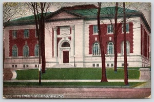 Utica New York ~ Utica Public Library ~ Grand Entrance ~ Tall Trees in Front ~ 1911 - Bild 1 von 2