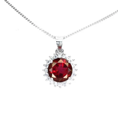 925 Sterling Silver Necklace Round Red Topaz 8mm Natural Gemstone Jewelry 18in - Image 1 of 4