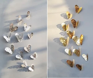12PC Christmas Wedding Gold Silver Butterfly Party Wall Sticker Home Decorations - Picture 1 of 7