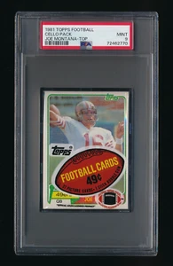 PSA 9 JOE MONTANA ROOKIE CARD ON TOP OF 1981 TOPPS FOOTBALL CELLO PACK *MINT WOW - Picture 1 of 2