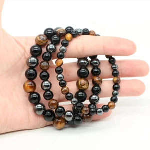3Pcs Wholesale Triple Protection Gemstone Bracelet Set Healing Crystal Bracelets - Picture 1 of 10