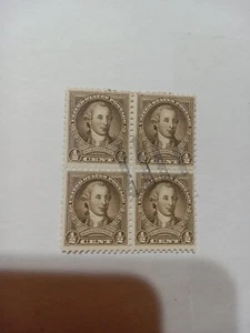 1932 U.S. Commem. Washington BiCent 1/2c Ol Brn Block of 4 Sc#704 Used - Picture 1 of 1