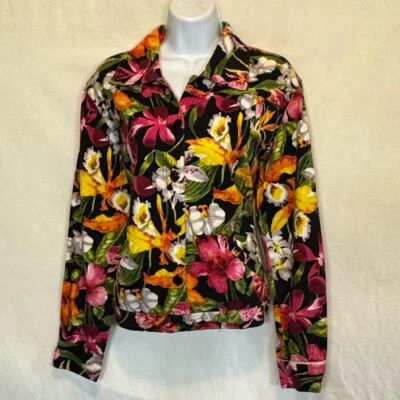 B-28 Real Comfort by Chadwick's 彩色花卉牛仔夹克 L 码 — 第 1/4 张图片