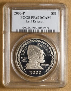 2000 P Leif Ericson dollaro d'argento commemorativo PCGS PR69DCAM - Foto 1 di 2