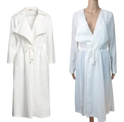Kimono cover up white 8 Trench long  Ruby Sees All light weight cover up $160 - Image 1 of 4
