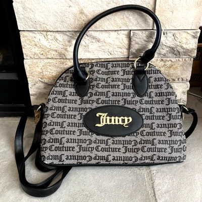 Bolso de Mano Juicy Couture Negro Firma Lona Cúpula Correa Ajustable Foto 1 de 4