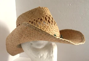 Scala Studio Head/Wear Cowboy Style Sun Straw Turquoise Beads Fiber Raffia 1 Sz - Picture 1 of 14