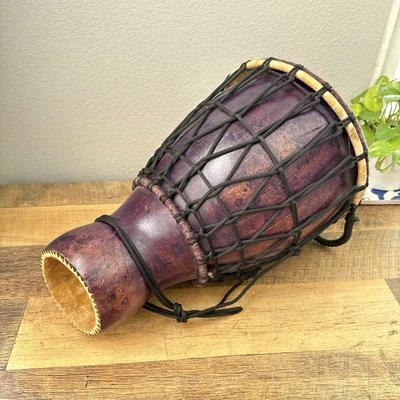 Brown Purple Fiberglass Djembe Hand Drum Rope Tuned Bongo 17” x 12” - Image 1 of 4