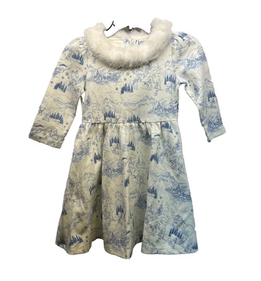 NWT Disney x Janie And Jack Size 8 Frozen Fur Collar Toile Dress Princess Elsa - Image 1 of 4