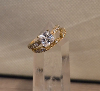 Set of White CZ Engagement Ring & Wedding Band Size 5 - Image 1 of 4