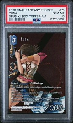 2020 FINAL FANTASY PROMOS OPUS XII BOX TOPPER-FULL ART  #75 YUNA PSA 10 Gem Mint - Image 1 of 2