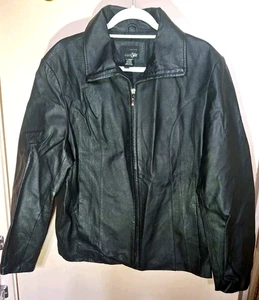 East 5th Womens Black Leather Jacket Full Zip Lined Size XL XLarge - Picture 1 of 7