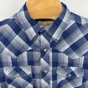 Wrangler Western Shirt Mens Large Blue Plaid Long Sleeve Button Down Cowboy - Picture 1 of 7