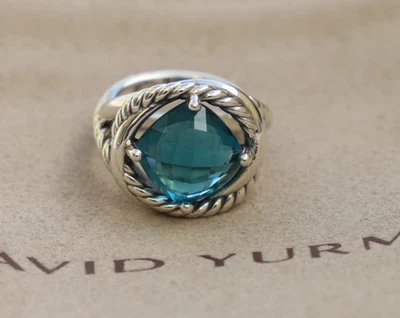 Кольцо бесконечности David Yurman из чистого серебра 11 мм с голубым топазом Hampton размер 7 - Изображение 1 из 4