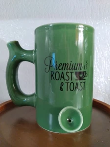 Premium Roast and Toast Ceramic Mug Smoking Pipe Wake and Bake Green Novelty Cup - Picture 1 of 7