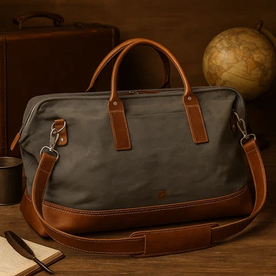 Wood & Faulk Waxed Canvas Leather Weekender Duffel Bag 20" Handmade USA - Image 1 of 4