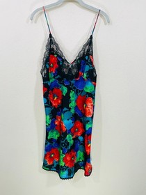 Vtg 80s Lingerie Floral Slip Babydoll Lace Gown Size M Indulgence Made in USA