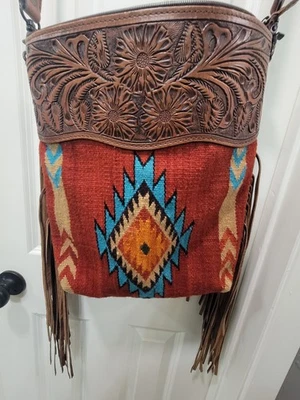 AD American Darling Cross Body Hand Tooled Saddle Blanket Genuine Leather - Image 1 of 4