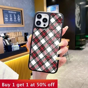 For iPhone 17 Air 17 Pro Max 16 15 14 13 12 11 Phone Case Pink Blue Plaid Shell - Picture 1 of 12