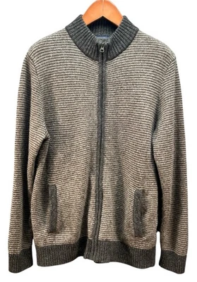 Pendleton Full Zip Washable Shetland Wool Cardigan Sweater Brown Stripes Men L - Image 1 of 4