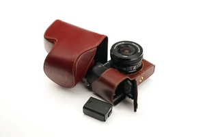 Genuine Real Leather Full Camera Case Bag Cover for Sony A6400 A6100 Brown Color - Picture 1 of 8