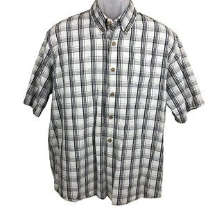 Wrangler Hemd Herren L weiß marine kariert Knopf Kurzarm Western Dad Trucker - Bild 1 von 6