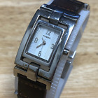 Fossil Quartz Watch Es-1855 Women 50m Silver Rectangle Leather New Battery 6.5"