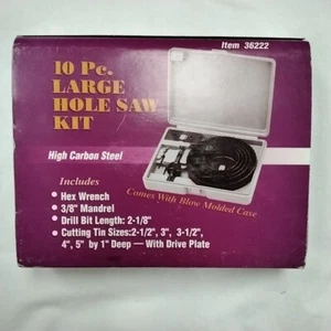 Large Hole Saw Drill Bit Kit 10 Pc Metal 3/4" to 5" Cutting High Carbon steel - Picture 1 of 13